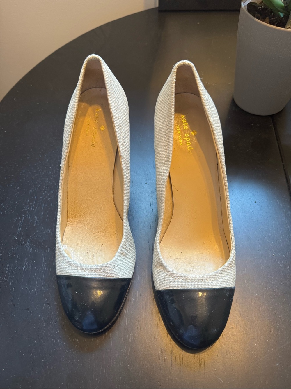 kate spade Cream and Black Cap-Toe heels